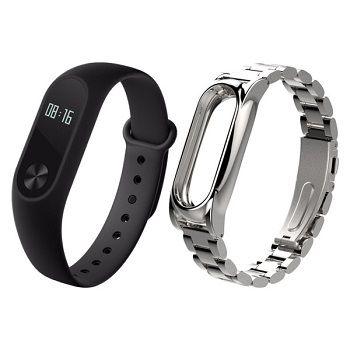 مچ بند هوشمند شیائومی مدل Mi Band 2 به همراه بند Stainless Steel سایز mm 125-165